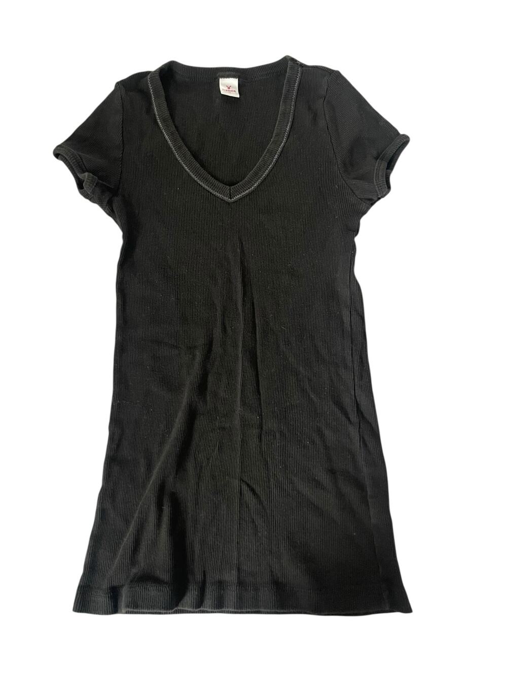 Tresics Black Ribbed Knit Fitted Short Sleeve Long Tunic Top Women's Size Medium